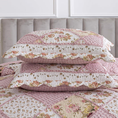 NEWLAKE Quilt Set King Size, Bedspread Sets Pink Botanical Floral, Reversible Quilt Bedding Set