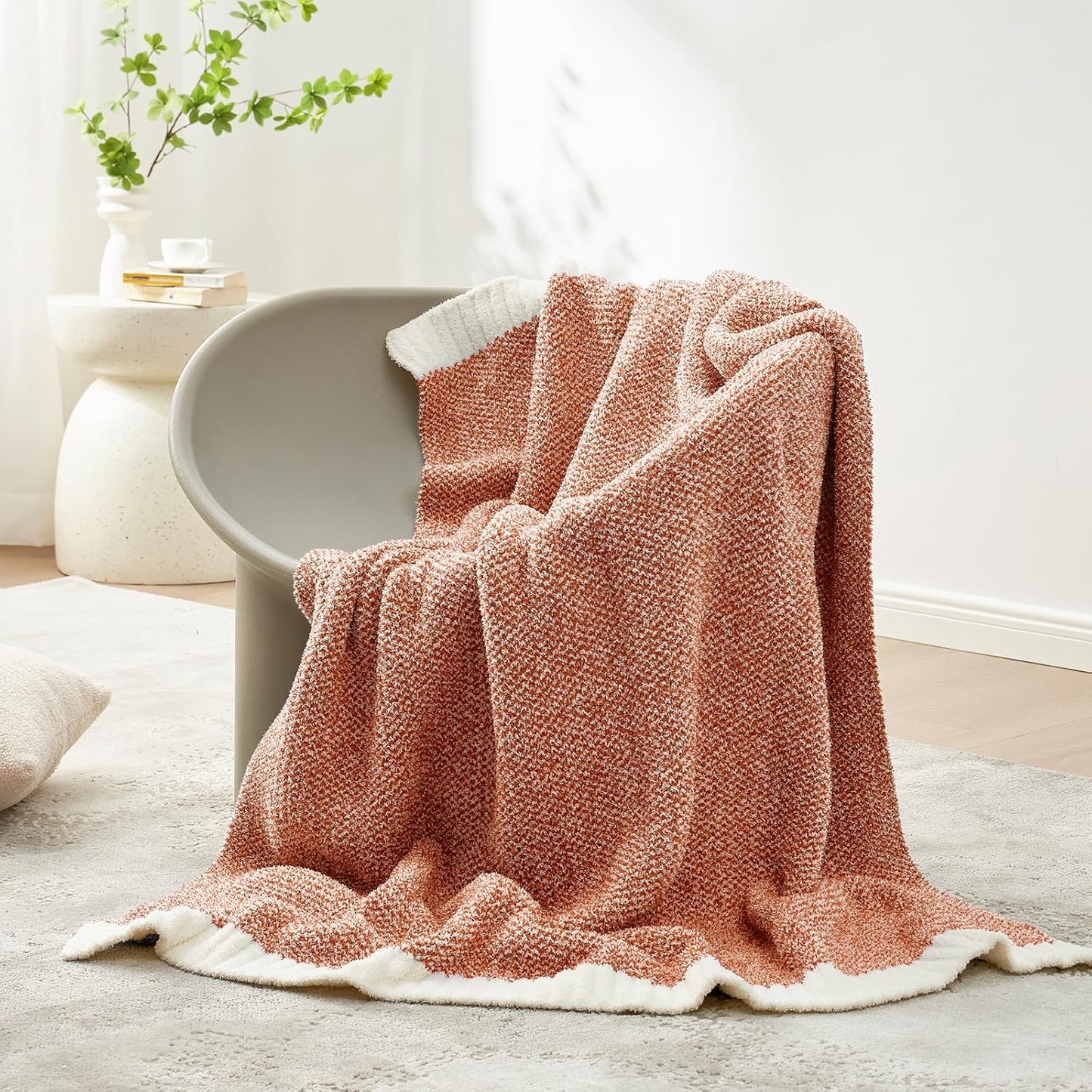 Snuggle Sac Orange Throw Blanket for Fall, Ultra Soft Warm Fall Blanket for Couch, Cozy Fuzzy Knit