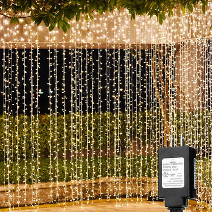 Solhice LED Curtain Lights Outdoor 30ft x10ft, 720 LED Plug in Hanging String Lights Indoor