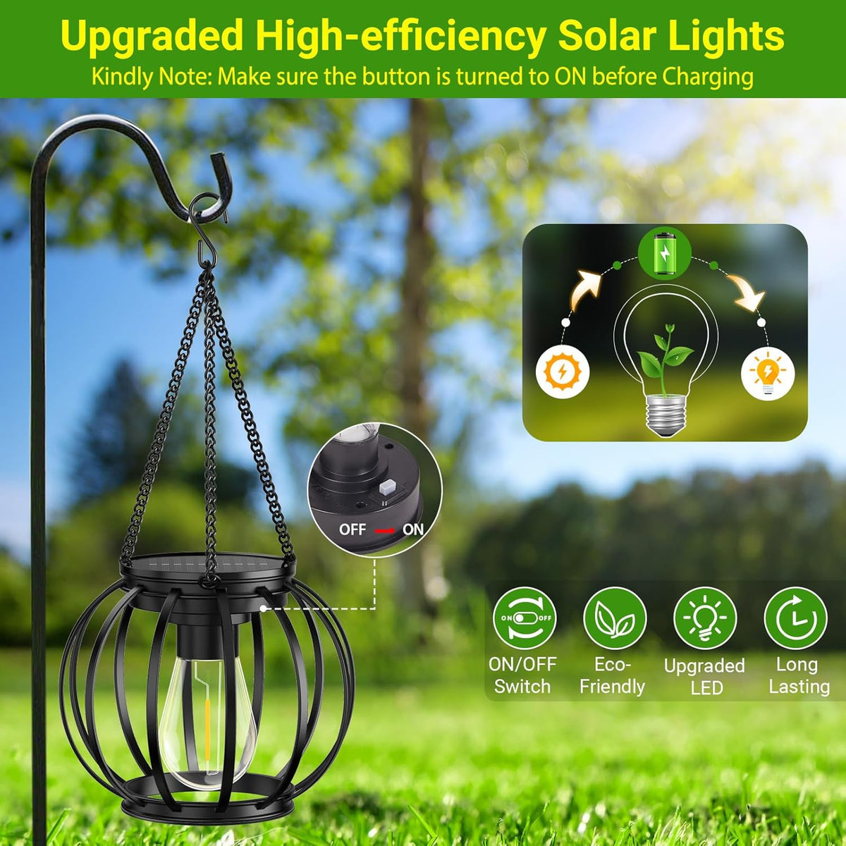 KOOPER Solar Lanterns Outdoor Waterproof, Upgraded Metal Hanging Solar Lights Outdoor Lanterns