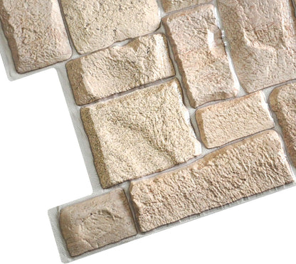 Dundee Deco PG7005-5 Beige Faux Limestone PVC 3D Wall Panel, 3.3 ft X 1.7 ft (98 cm X 50cm)