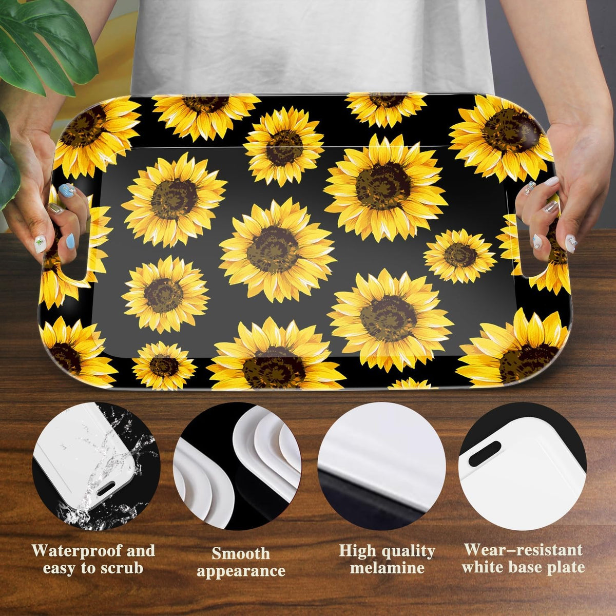 Serving Trays with Handles, 14.5 x 9.8 inch Rectangular Plastic Tray for Restaurant, Kitchen