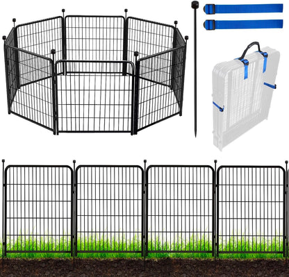 ADAVIN 48 in(H) Garden Fence Panels, 8 Panels Total 17.7 Ft(L), Heavy Duty Iron Metal Animal