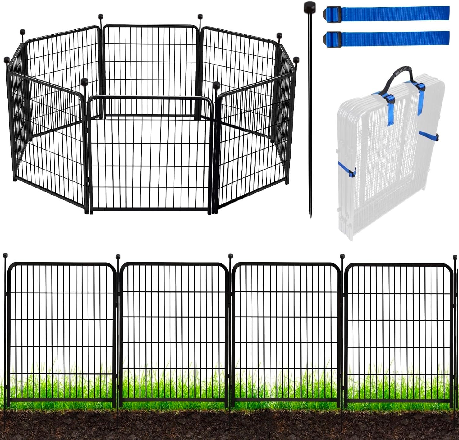 ADAVIN Tall Garden Fence Animal Barrier, 54 in(H) Dog Fence Outdoor for Yard, Wide Door Low