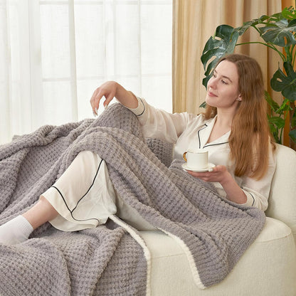 Snuggle Sac Soft Waffle Blanket, Grey Bedding Blankets Queen Size 90x90 inches, Reversible