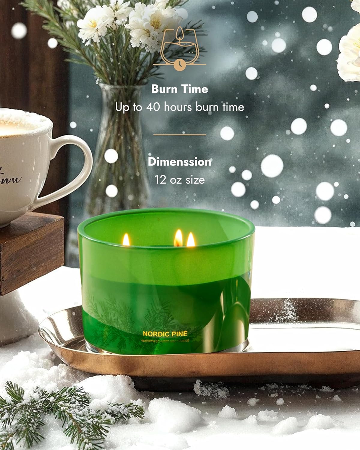96NORTH Luxury Pine Soy Candle | Large 3 Wick Jar Candle | Up to 40 Hours Burning Time | 100%