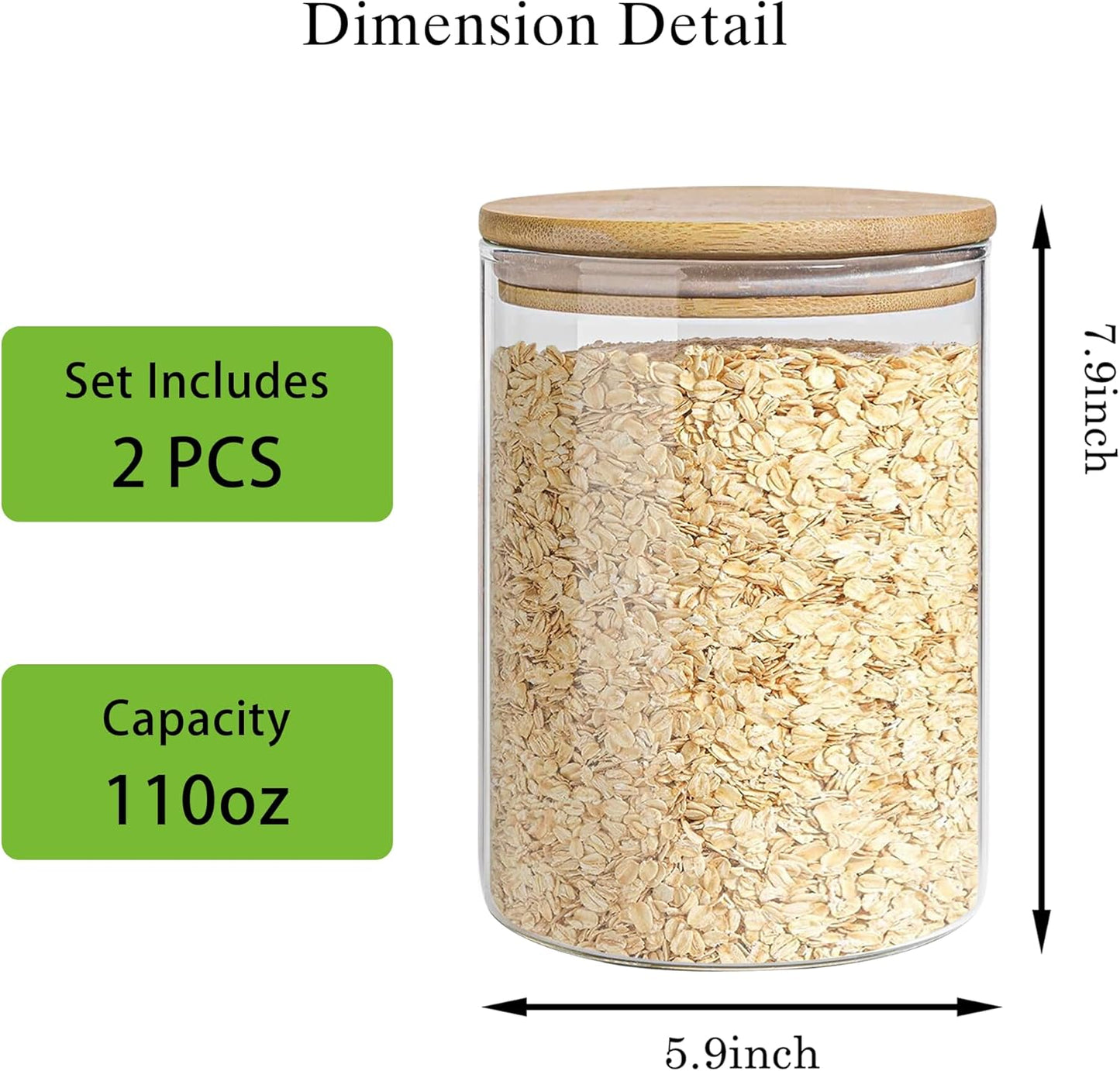 Glass Storage Jars Set Elegant Containers with Airtight Bamboo Lids, Perfect for Kitchen