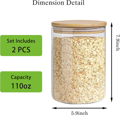Glass Storage Jars Set Elegant Containers with Airtight Bamboo Lids, Perfect for Kitchen
