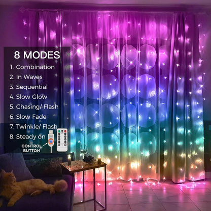 suddus Curtain Lights for Bedroom, 192 Led 8.3ft x 5.25ft Hanging String Lights Outdoor, Fairy
