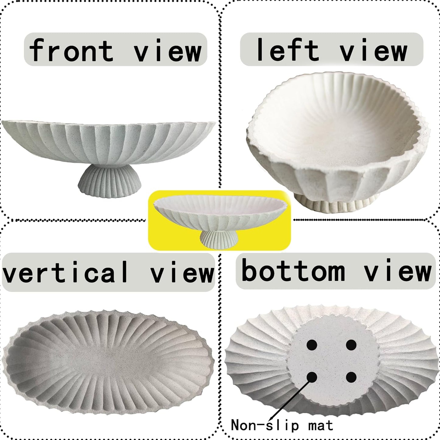 14.5" Large Decorative Long Bowl decor - Fluted Scalloped Decorative Bowls for Home Decor - Ruffle