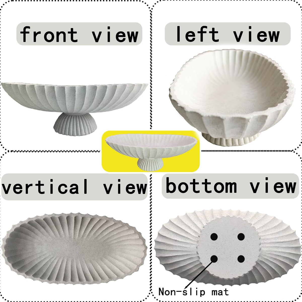 14.5" Large Decorative Long Bowl decor - Fluted Scalloped Decorative Bowls for Home Decor - Ruffle