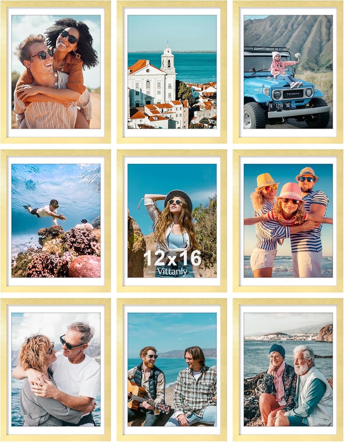Vittanly 12x16 Picture Frames Set of 9, Shatter Resistant Plexiglass, Display 11x14 Pictures with