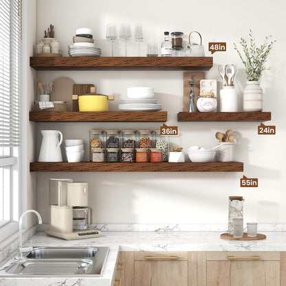 Heimlove 36 Inch Floating Shelves for Wall Set of 2,Rustic Brown Wall Shelves for Storage & Decor