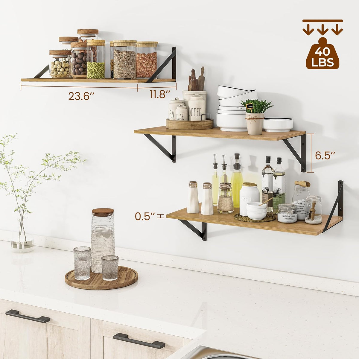 Heimlove 24" W x 12" D Wall Shelves for Books, 12 Inch Deep Floating Shelves Set of 3, Wide