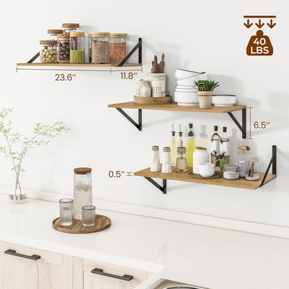 Heimlove 24" W x 12" D Wall Shelves for Books, 12 Inch Deep Floating Shelves Set of 3, Wide