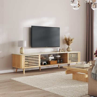 70" Mid Century Modern TV Stand for 55/65/75 Inch TV, Faux Marble Top Entertainment Center with