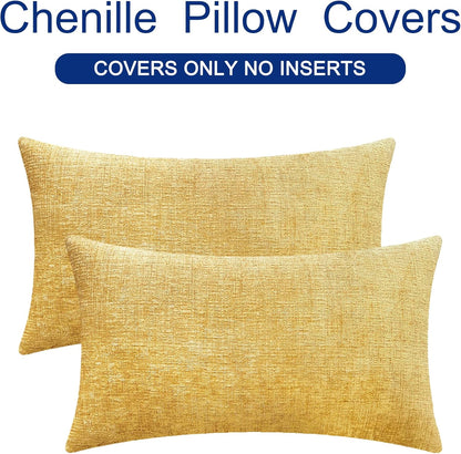 CaliTime Throw Pillow Covers Decorative 12 X 20 Inches Pack of 2 Cozy Chenille Cushion Cases for