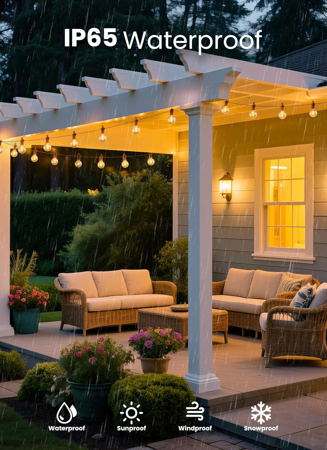 LED Outdoor String Lights, 25FT 12+1 Shatterproof Bulbs Outdoor Patio Lights, IP65 Waterproof