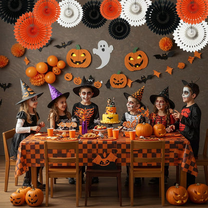 BEISHIDA Black Orange White Hanging Honeycomb Round Paper Fans Decoration Set for New Year Baby