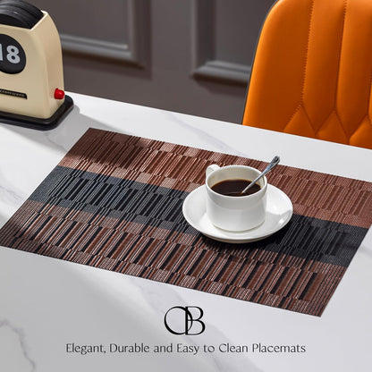Placemats Set of 6 - Easy Clean Woven Vinyl Placemats for Dining Table, Indoor/Outdoor Place Mats