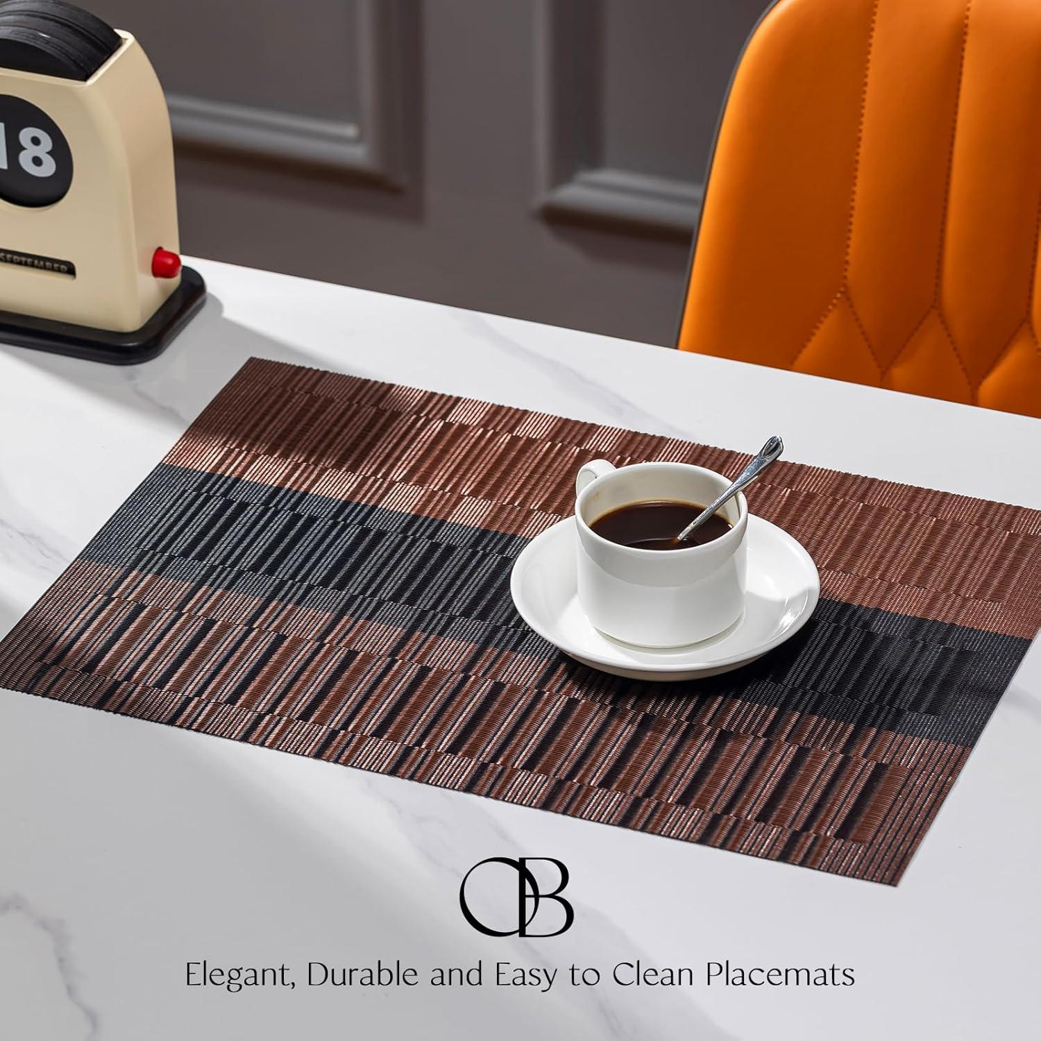 Placemats Set of 8 - Easy Clean Woven Vinyl Placemats for Dining Table, Indoor/Outdoor Place Mats