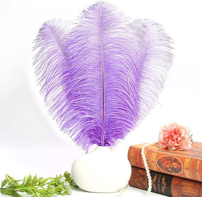 THARAHT Lavender Ostrich Feathers 12pcs Large Natural Bulk 16-18Inch 40cm-45cm for Wedding Party