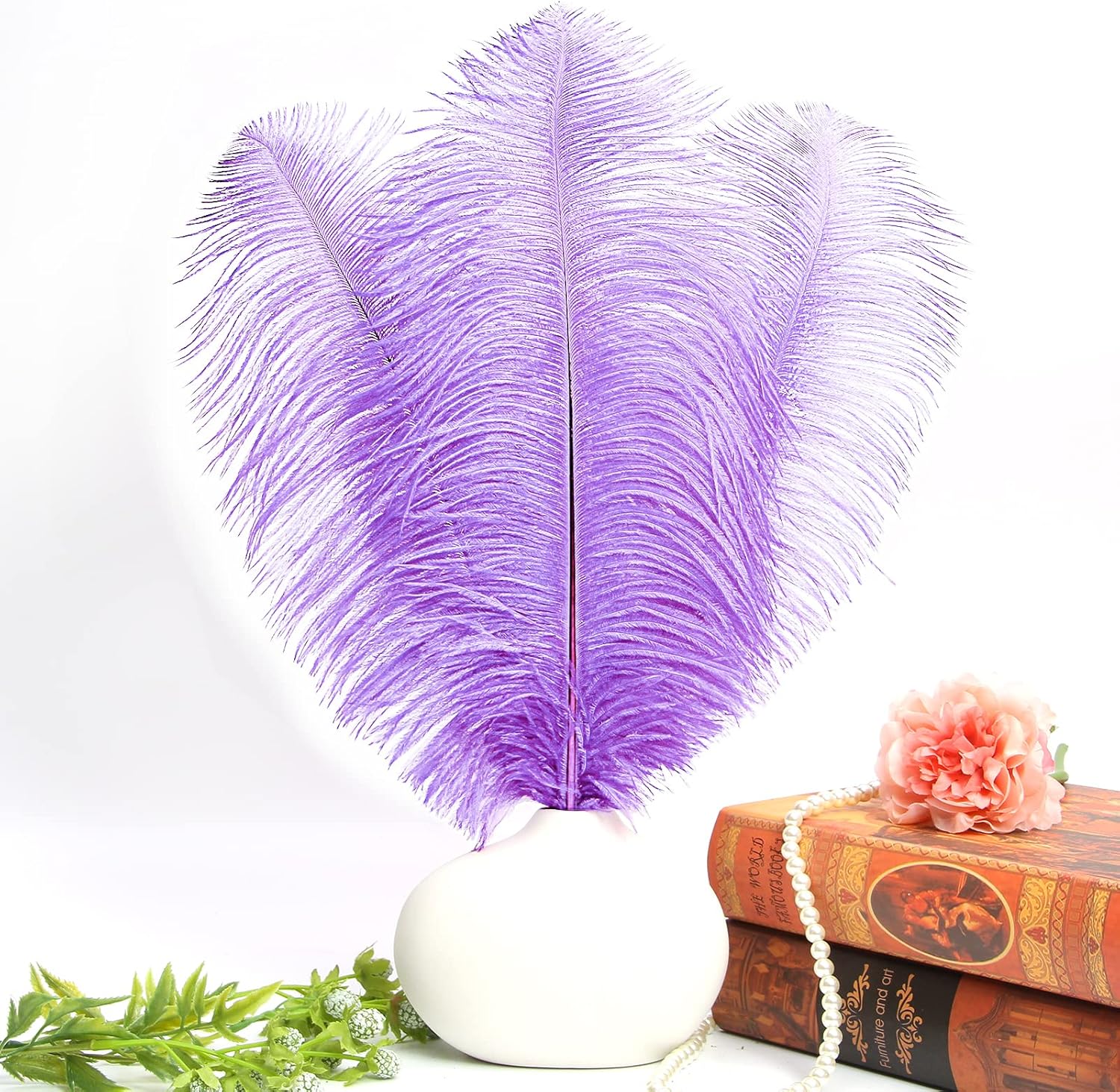 THARAHT Lavender Ostrich Feathers 12pcs Large Natural Bulk 12-14Inch 30cm-35cm for Wedding Party