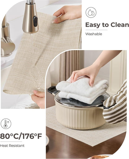 Leetaltree Beige Placemats Set of 6 - Heat Resistant Non-Slip Place mats for Dining Table, Washable