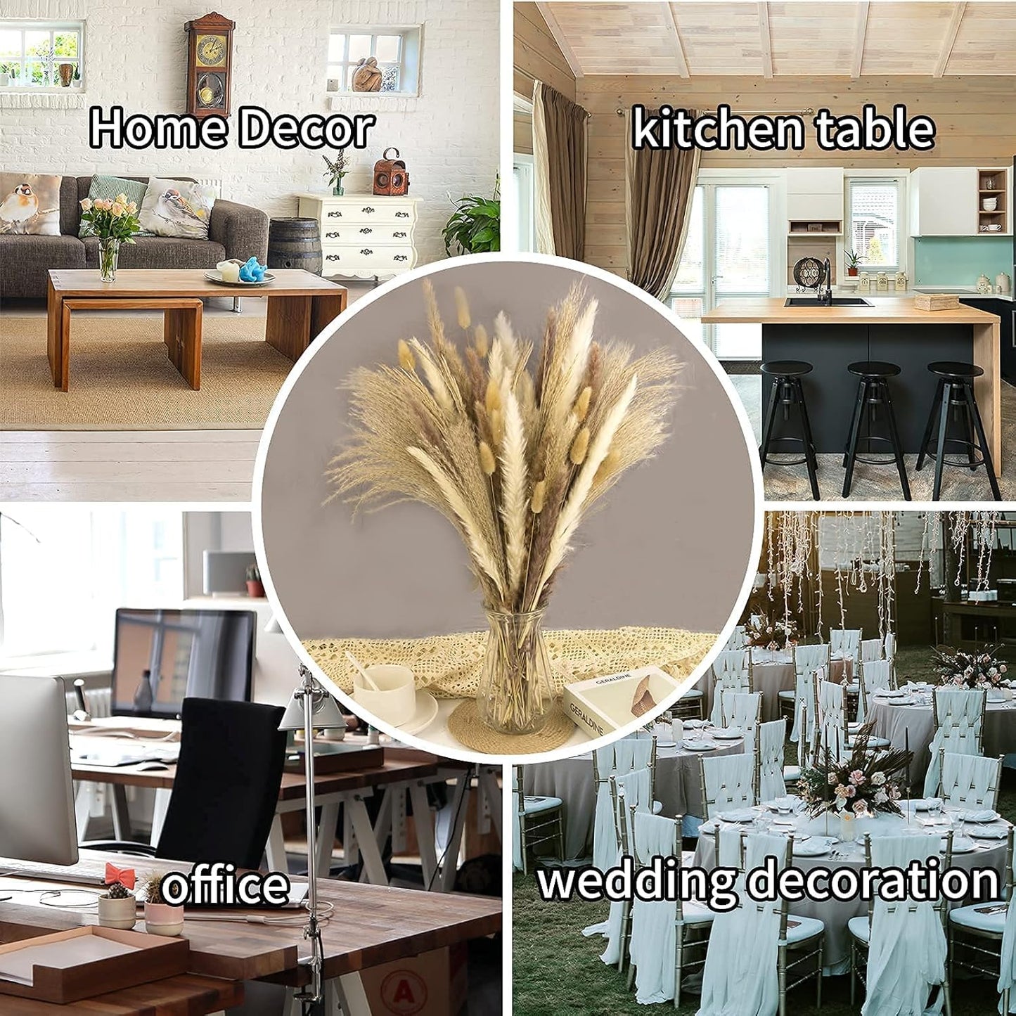 65PCS Pampas Grass Decor, Including pompas Floral, Reed Dried Grass and Bunny Tails Dried Flowers