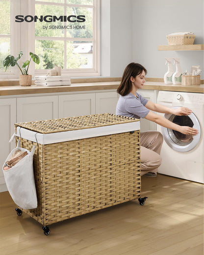 SONGMICS Laundry Hamper with Lid, 55.4 Gallons (210 L), Rolling Laundry Basket with Wheels