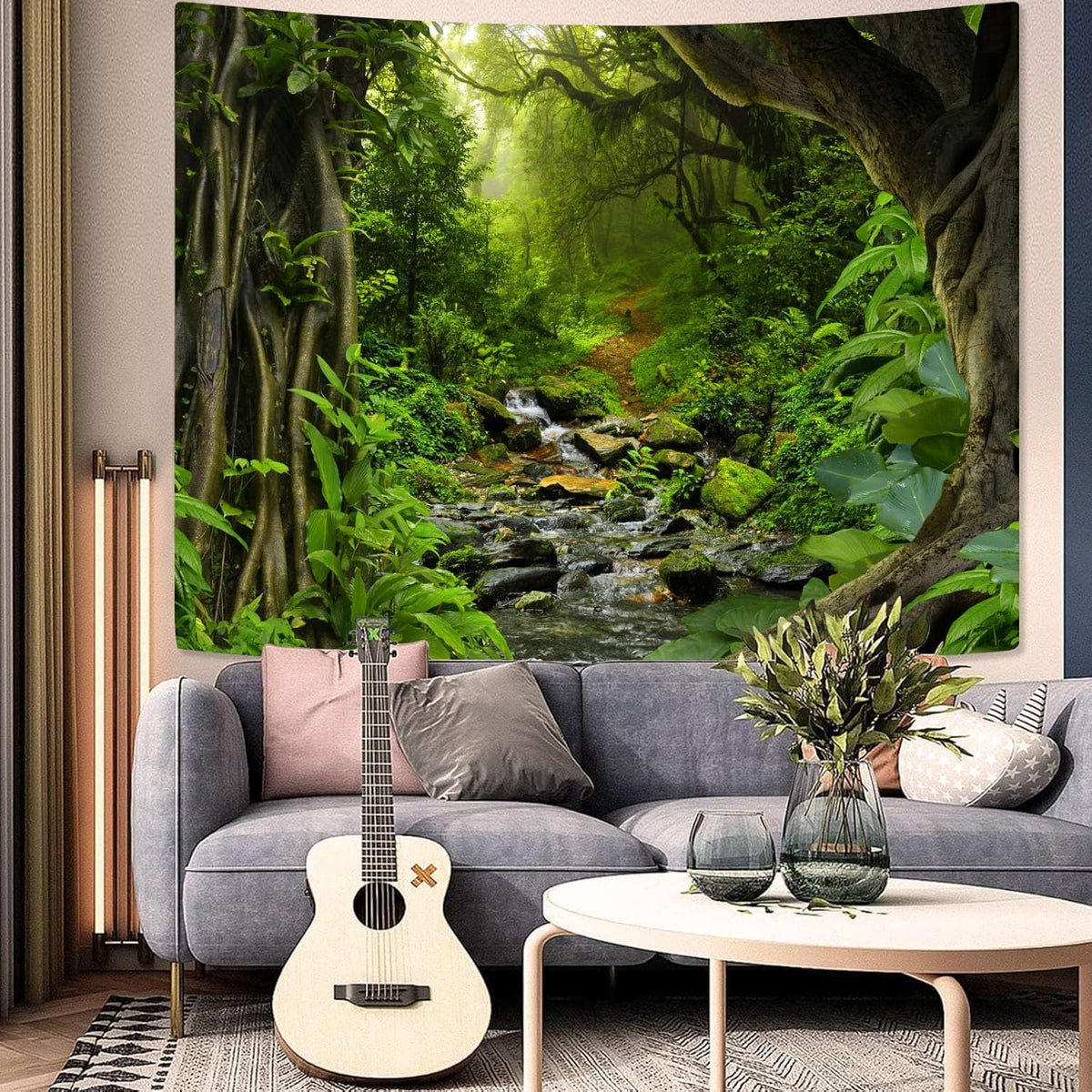 AMM Green Rainforest Tapestry Nature Forest Tapestry for Bedroom Aesthetic Misty Tropical Jungle