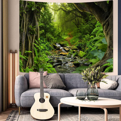 AMM Green Rainforest Tapestry Nature Forest Tapestry for Bedroom Aesthetic Misty Tropical Jungle