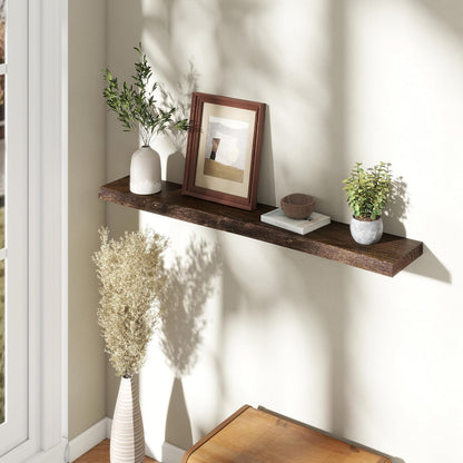Fun Memories 48" Floating Shelves for Wall, Live Edge Solid Elm Wood Floating Shelf with Invisible