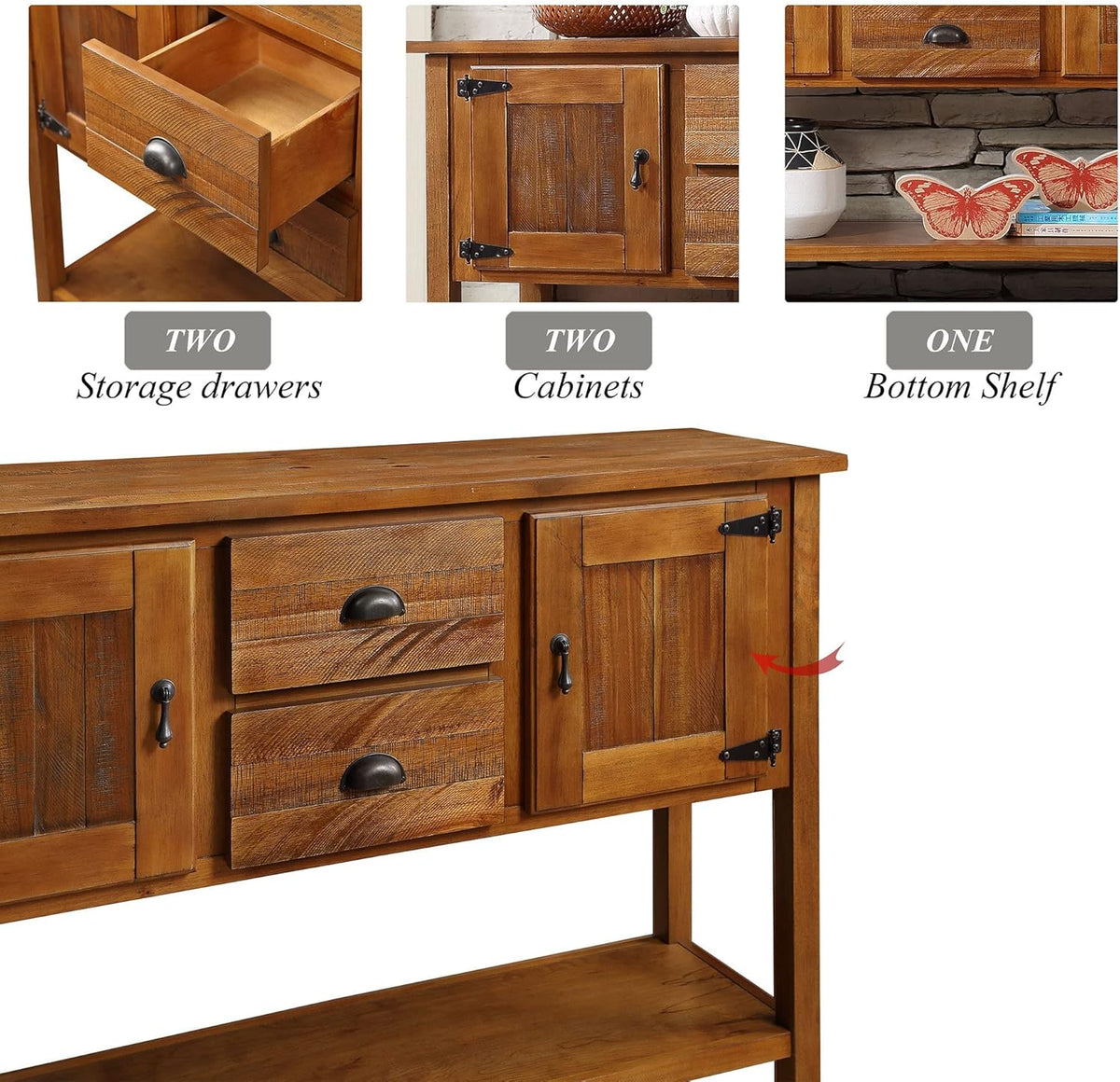 Solid Wood Farmhouse Console Table,Sofa Table with Storage Drawers and Shelves,Entryway Table for