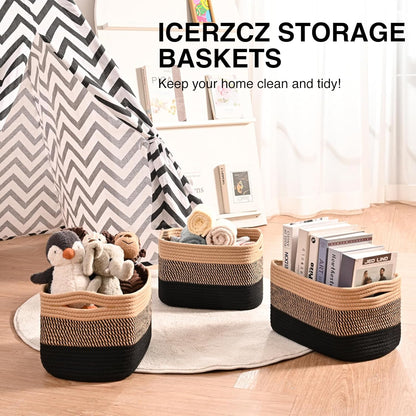 Storage Baskets for Shelves Organizing, Woven Cotton Rope Baskets for Storage, Book Basket, Towel