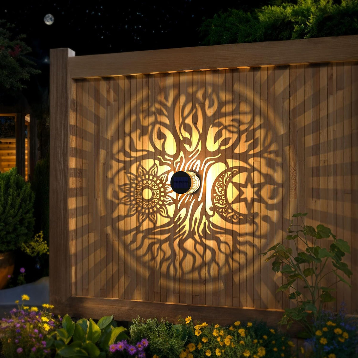 4 Pack Large Solar Fence Lights Metal Solar Powered Outdoor Wall Deck Step Lights Tree Theme