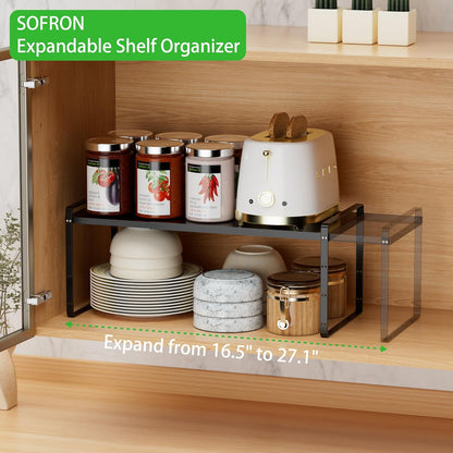 Expandable Cabinet Storage Shelf Stackable Organizer Rack for Kitchen Bathroom Pantry Spice