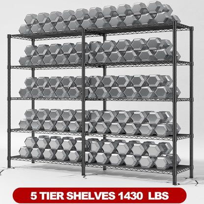REIBII 5 Tier Wire Shelving Storage Shelves Loads 1430LBS, 58" W Metal Shelving Unit for Storage