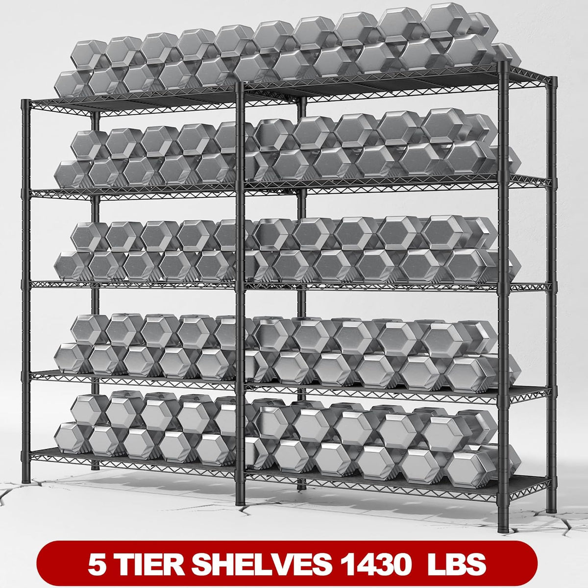 REIBII 5 Tier Wire Shelving Storage Shelves Loads 1430LBS, 58" W Metal Shelving for Storage