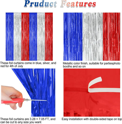 8 Pack 4th of July Photo Backdrop, 3.28 FT x 7.08 FT Fourth of July Decorations, Metallic Blue