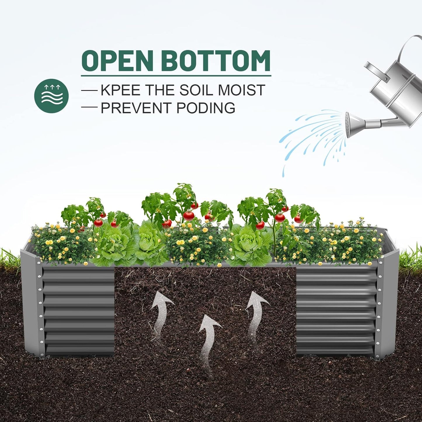 Land Guard 6×3×2 ft Galvanized Raised Garden Bed Kit, Galvanized Planter Raised Garden Boxes