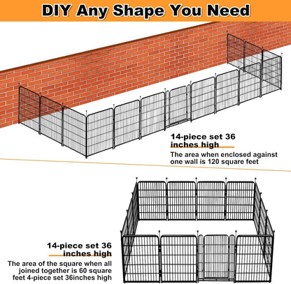 36 in(H) Garden Fence, Wide Gate Low Threshold, 10 Panels Total 22.1 Ft(L) Heavy Duty Iron Animal