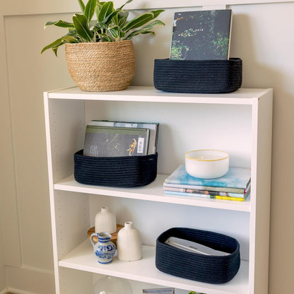 NaturalCozy 11.8"x8"x4.5” Rectangle Storage Baskets for Shelves 3 Pack | Cotton Rope Woven Small