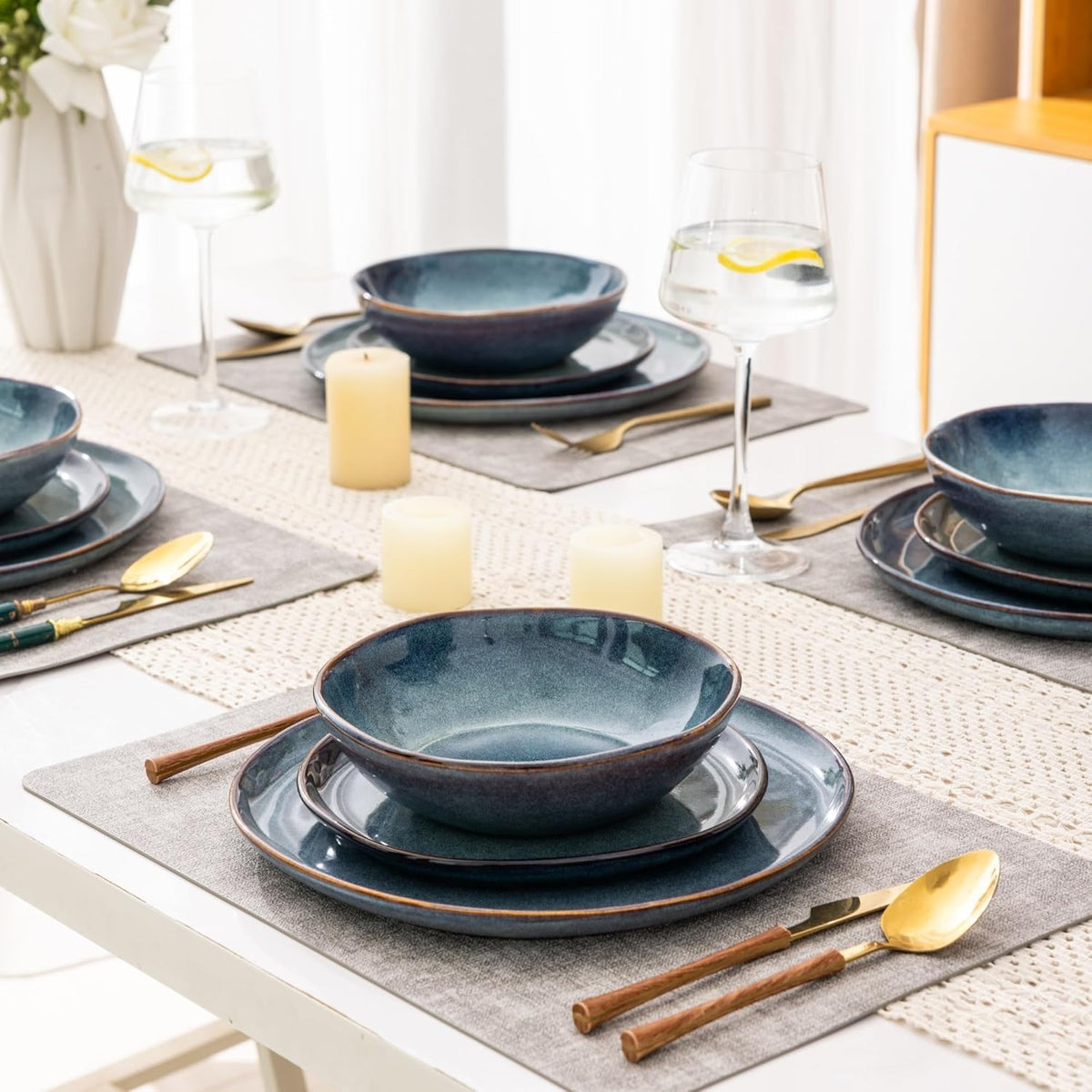 AmorArc Ceramic Dinnerware Sets,Handmade Reactive Glaze Stoneware Plates and Bowls Set,Highly