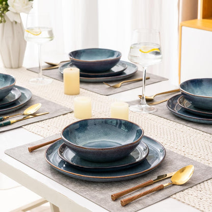 AmorArc Ceramic Dinnerware Sets,Handmade Reactive Glaze Stoneware Plates and Bowls Set,Highly