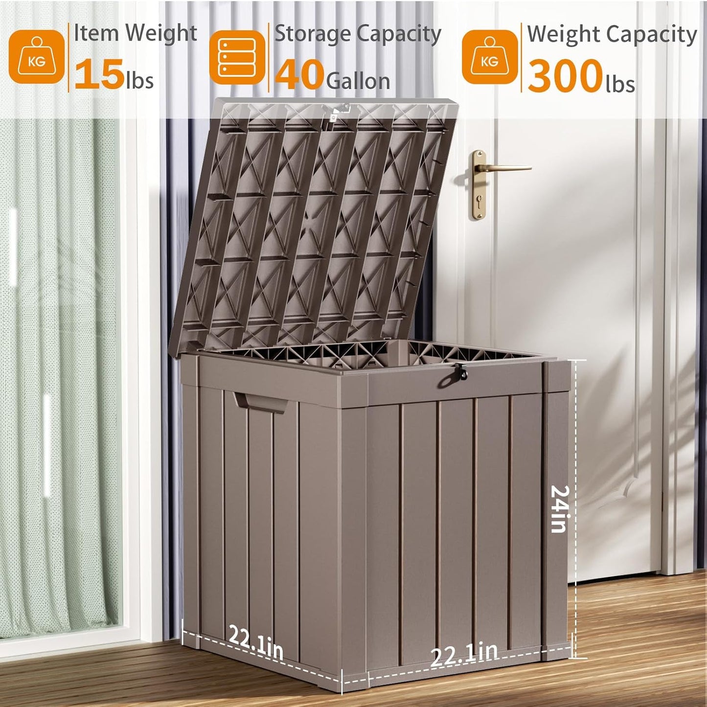 40 Gallon Resin Deck Box, Lockable Patio Outdoor Storage Box for Furniture, Garden Tools and Tools