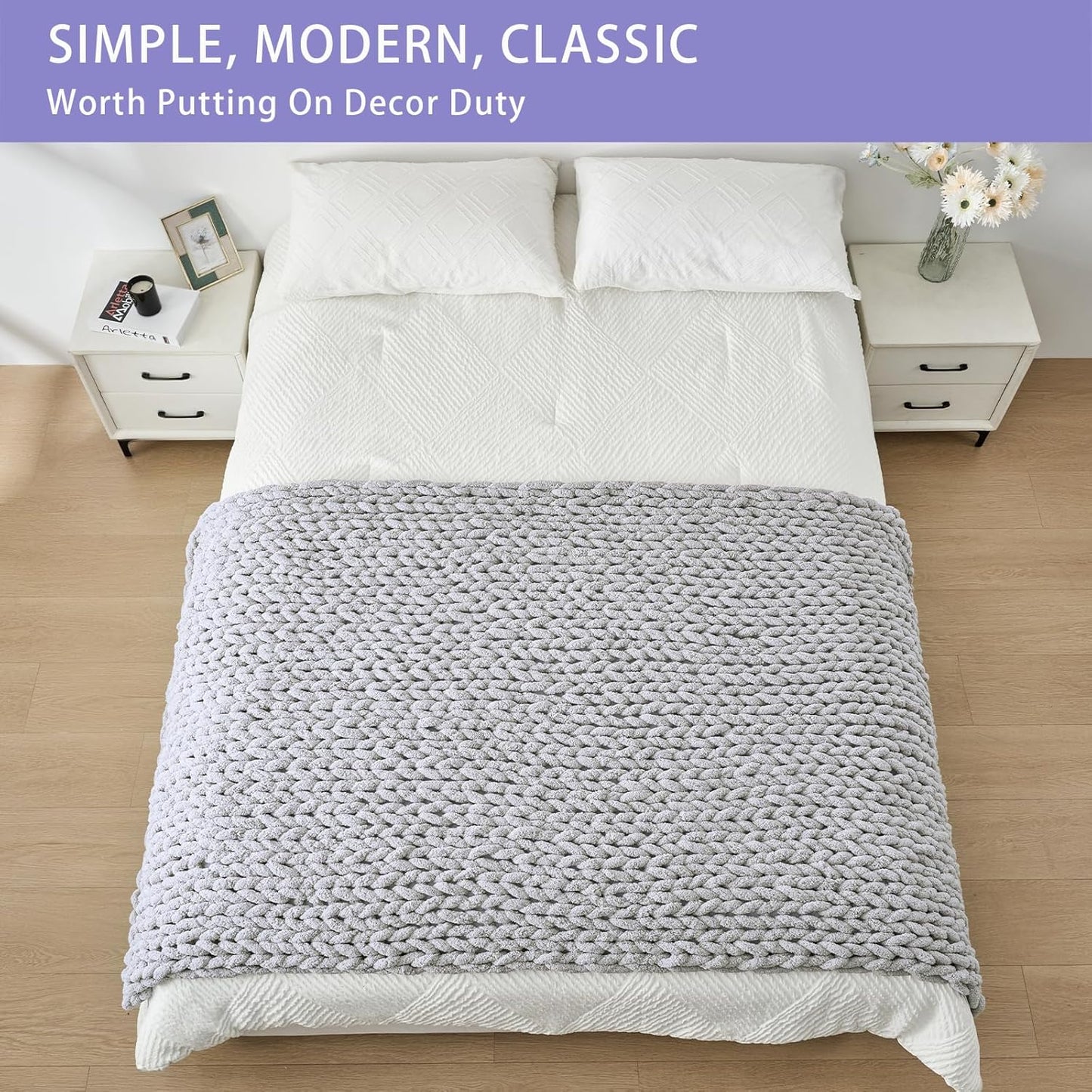 Bigacogo Chunky Knit Throw Blanket for Couch, 40x80 inches, 100% Hand Knitted with Thick Jumbo