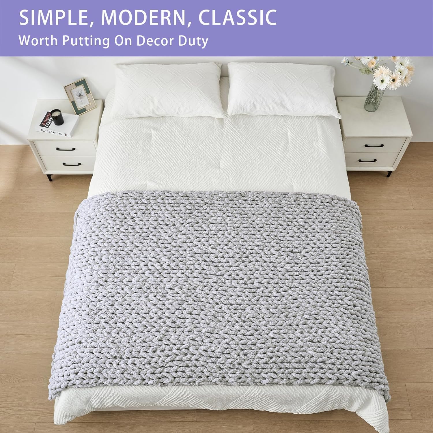 Bigacogo Chunky Knit Throw Blanket for Couch, 40x80 inches, 100% Hand Knitted with Thick Jumbo