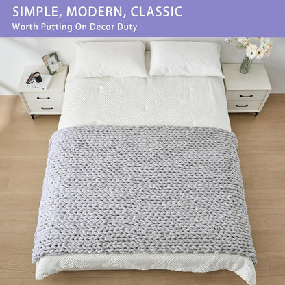 Bigacogo Chunky Knit Throw Blanket for Couch, 40x80 inches, 100% Hand Knitted with Thick Jumbo