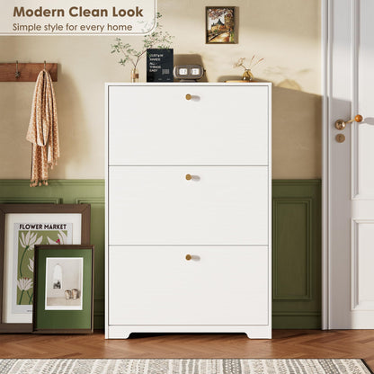 Nicetree Shoe Cabinet with 3 Flip Drawers, Narrow Shoe Organizer Cabinet, Freestanding Shoe Rack